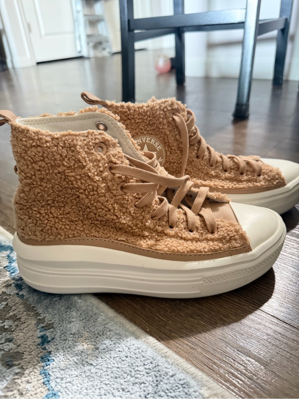 Converse Women’s Tan Sherpa Platform High-Top Sneakers